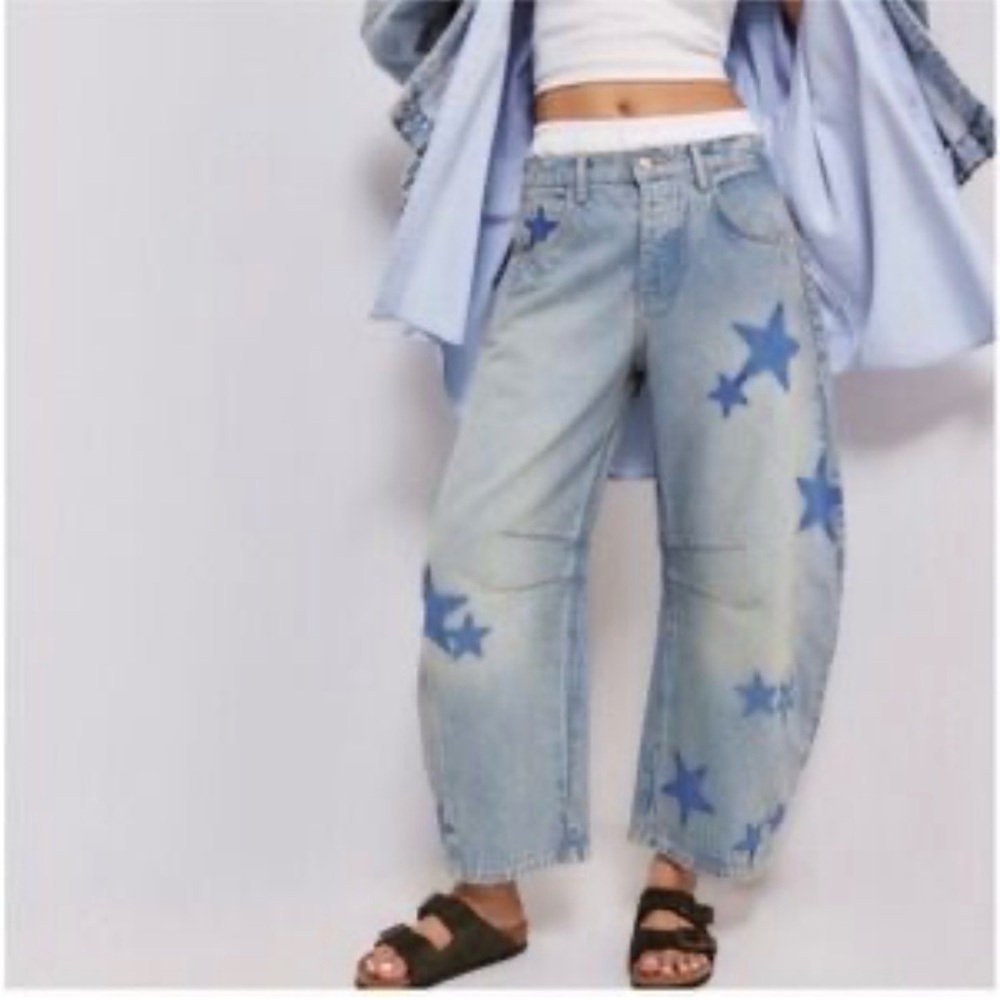 We the free good luck barrel leg star jeans EUC